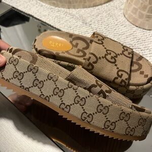 Gucci Platform Canvas Slides